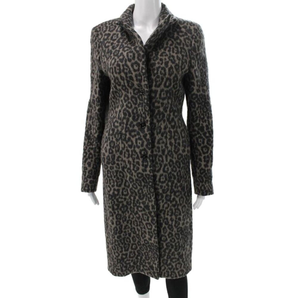 R+A Womens Overcoat Gray Animal Print Wool Cashmere Button Size S